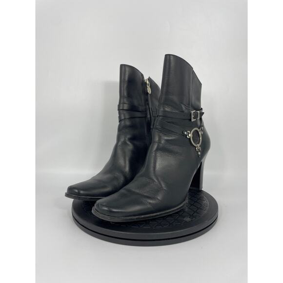 ***SOLD*** Harley Davidson Harness Stilletto Heeled Leather Boots Size 8 Black - Picture 2 of 8